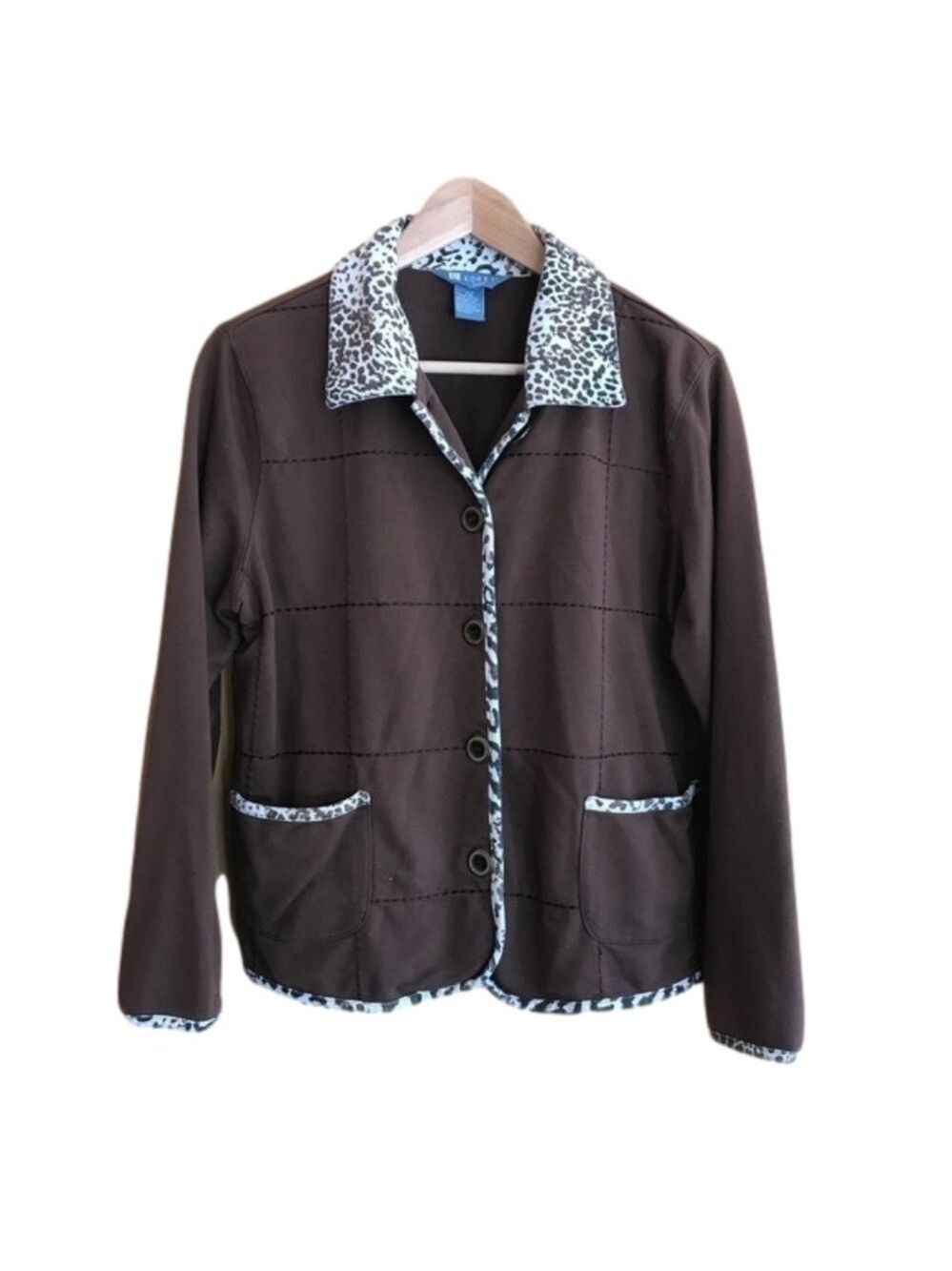 KORET snow leopard animal print trimmed jacket petite size MP